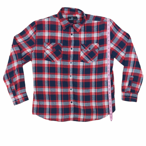 Molokai Surf Co. Red White Black Flannel Plaid Button Men's Shirt Size Large - Picture 2 of 7